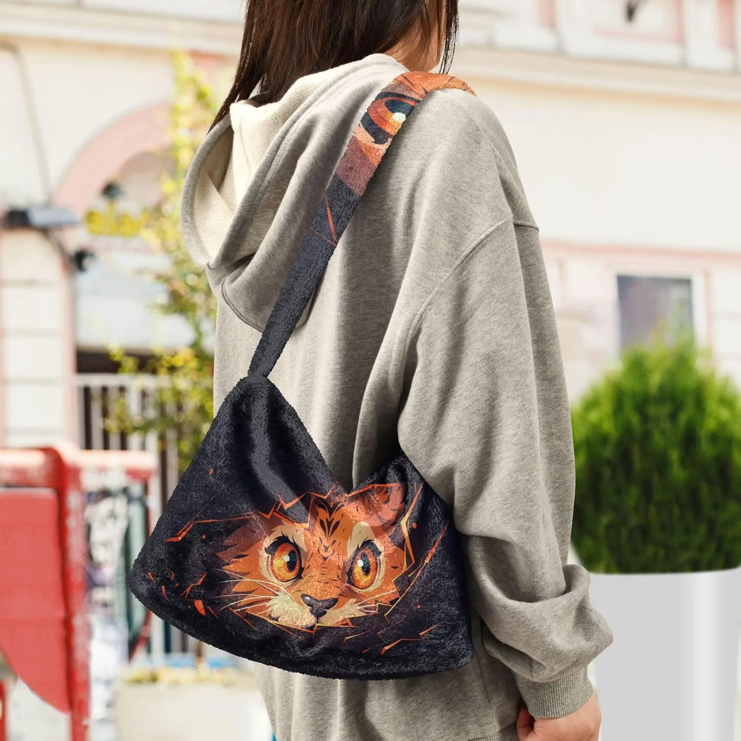 GAIGEO Cute Cat Behind Broken Wall Women's Bag, Crossbody Bookbag for Women, Womens Outdoor Bag
