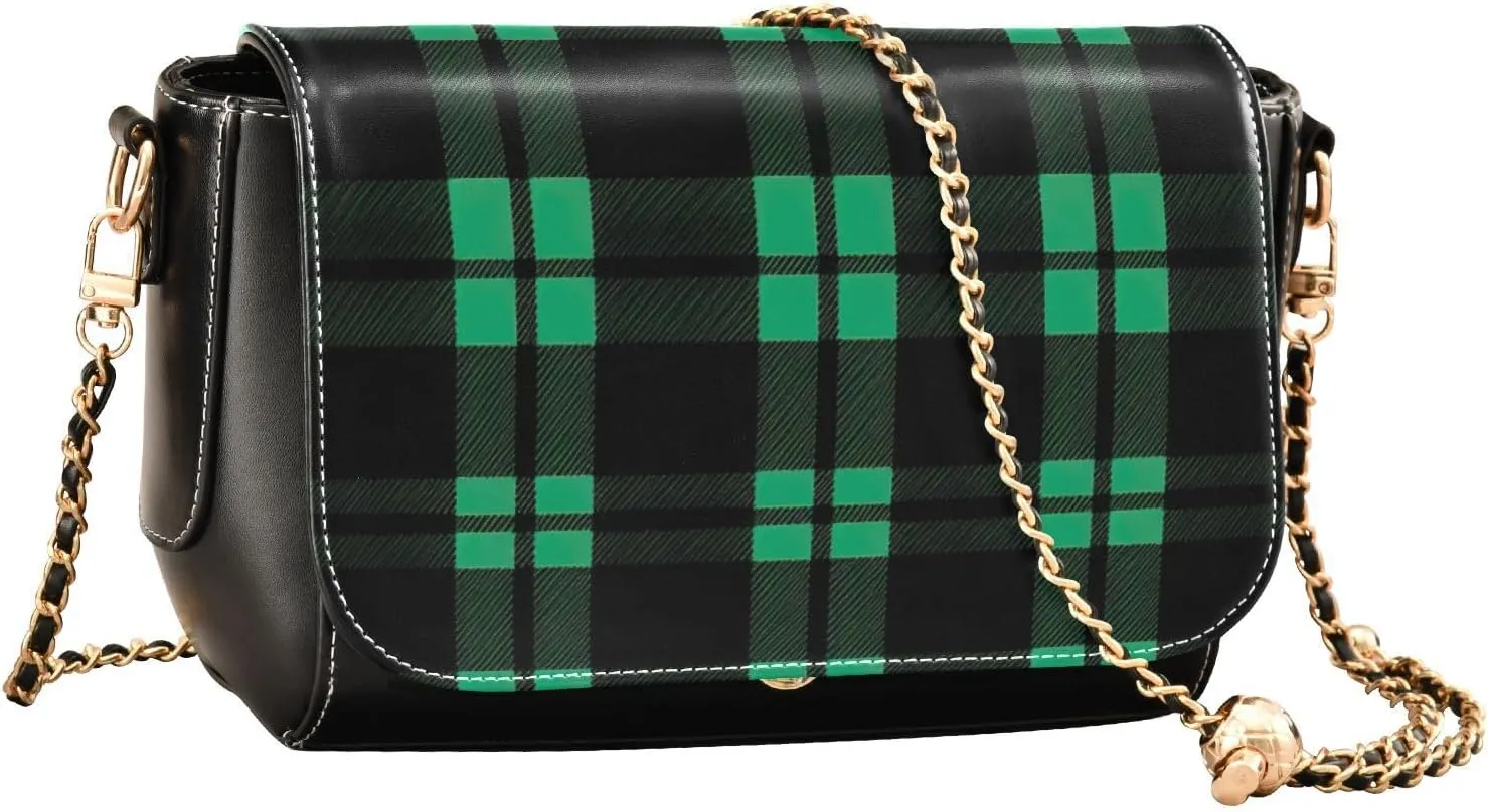 GAIGEO Green and Black Tartan Texture Pu Leather Crossbody Bag, Crossbody Bags for Women Leather