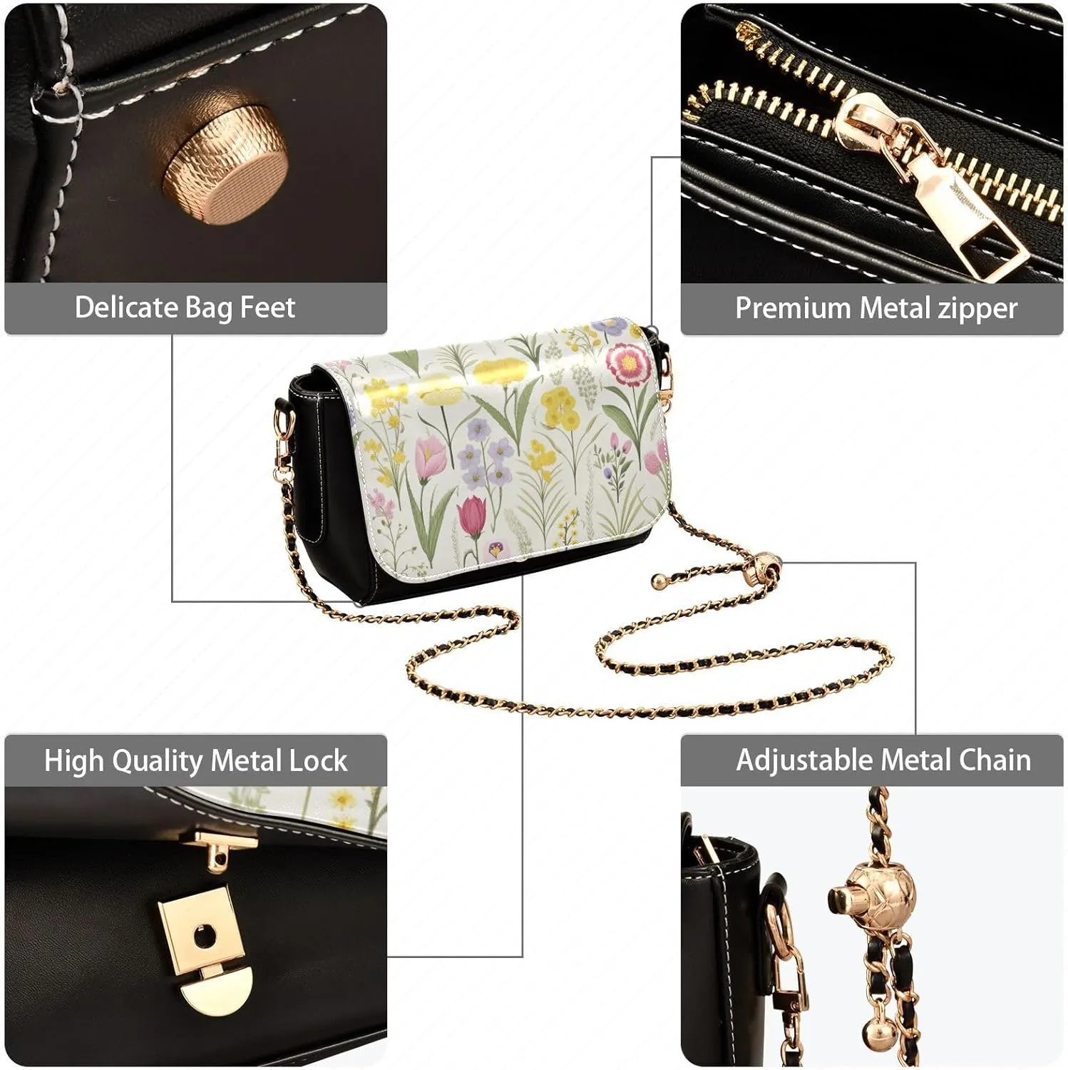 GAIGEO Sunflower Field Shoulder Bag with Pocket, Ladies Leather Crossbody Bags, Pu Leather Shoulder Bag for Women