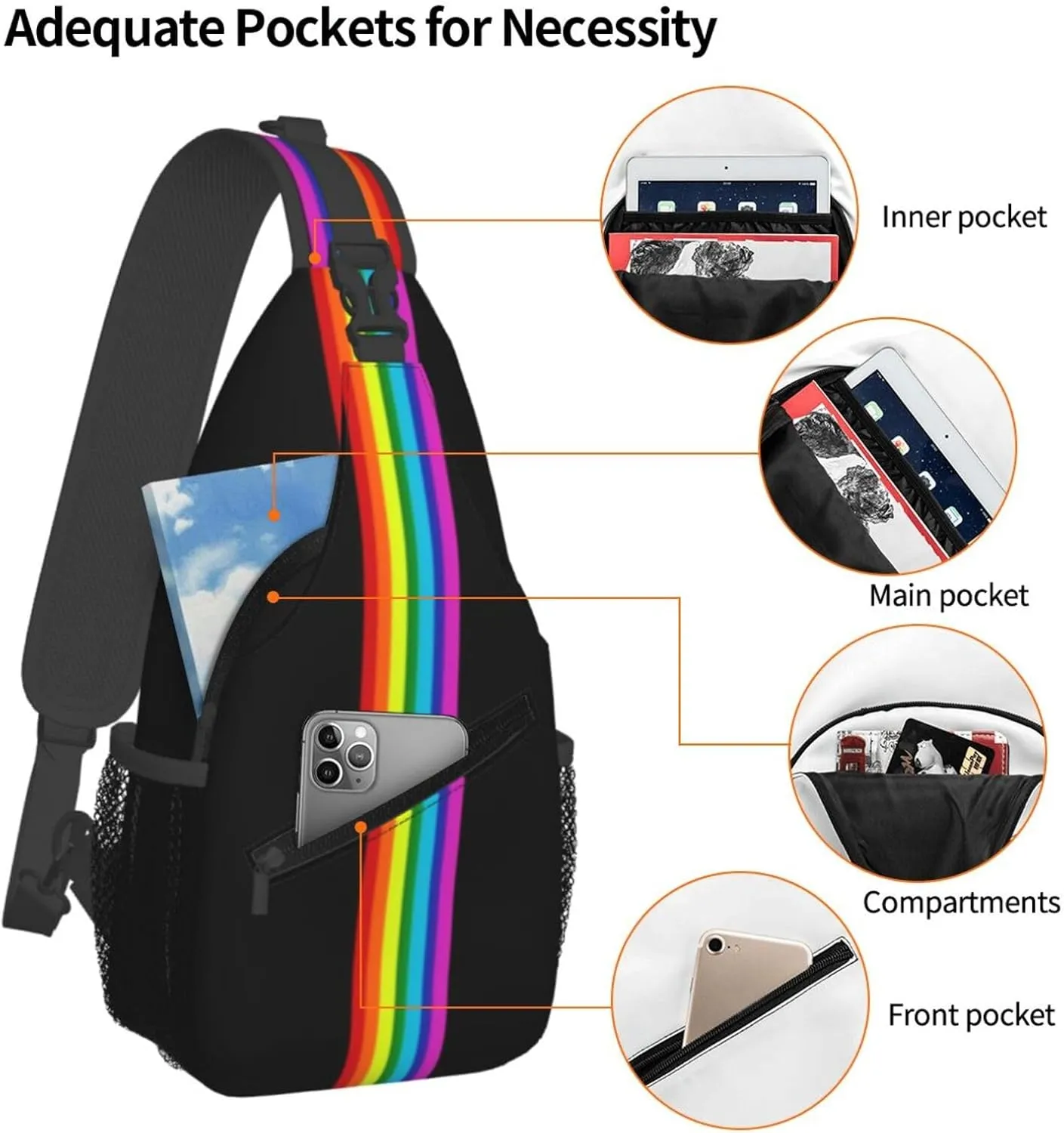 Gay Pride Sling Bag Cute Rainbow Crossbody Backpack Shoulder Chest Bags for Men Women Cycling Travel Walking