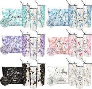 Geiserailie 18 Pcs Christian Gifts for Women 20 oz Marble Tumbler, Makeup Bag, Pocket Mirrors, Inspirational Bible Verse Gift Set for Mother's Day, Church, Sunday School (Multicolor)