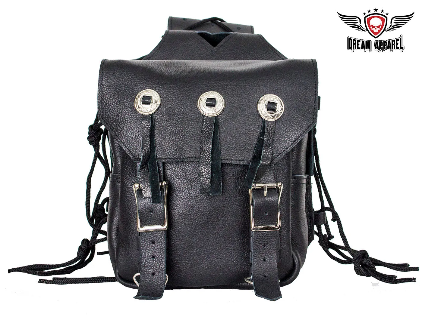 Genuine Black Leather Saddlebag with Conchos