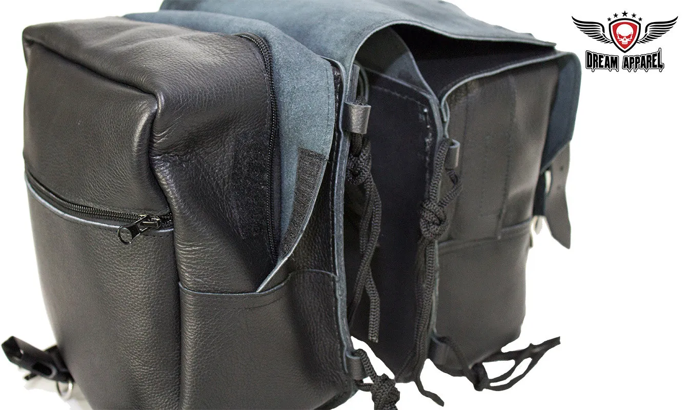 Genuine Black Leather Saddlebag with Conchos