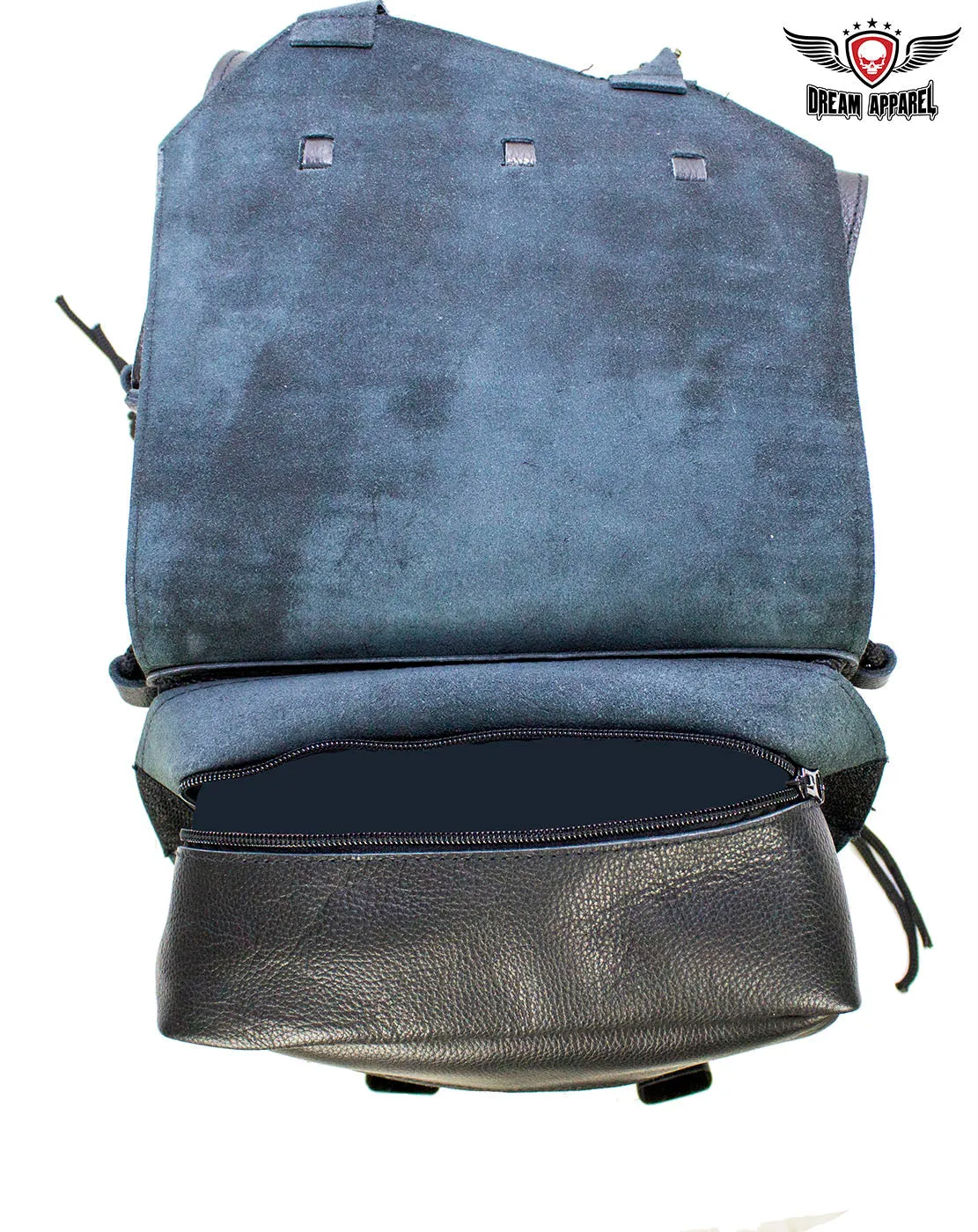 Genuine Black Leather Saddlebag with Conchos