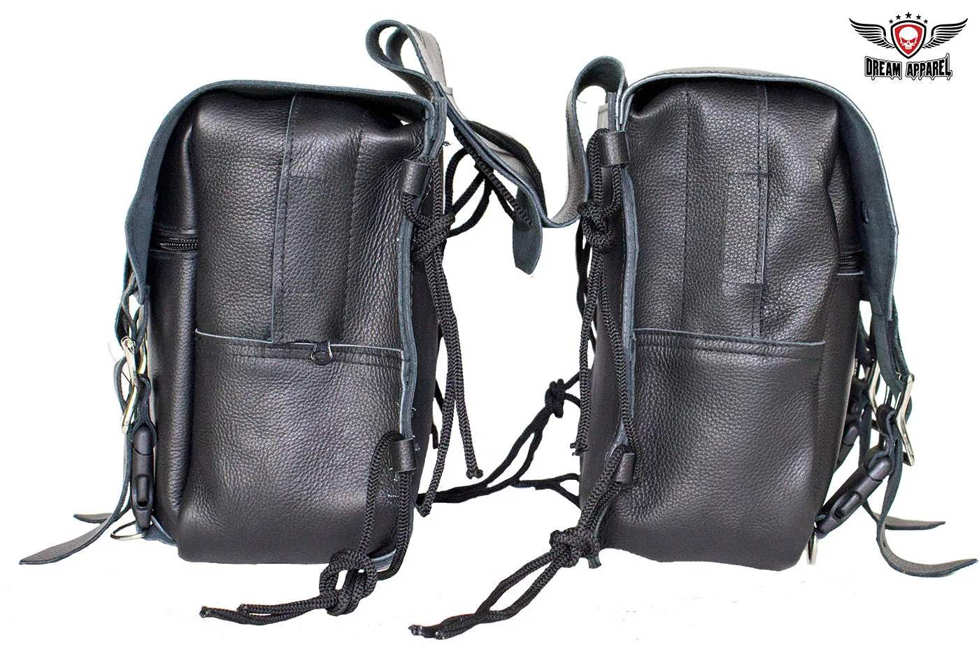 Genuine Black Leather Saddlebag with Conchos