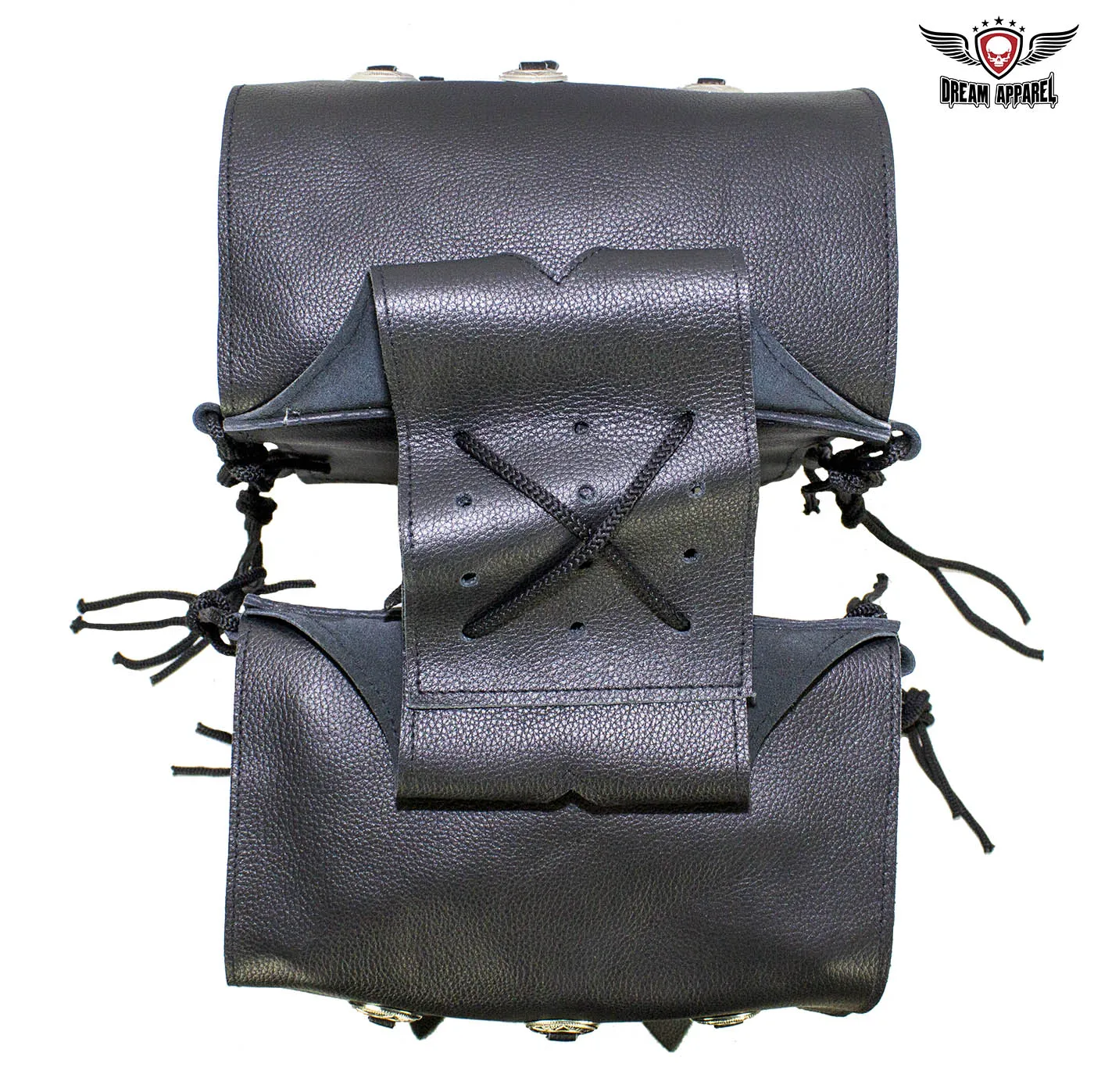 Genuine Black Leather Saddlebag with Conchos
