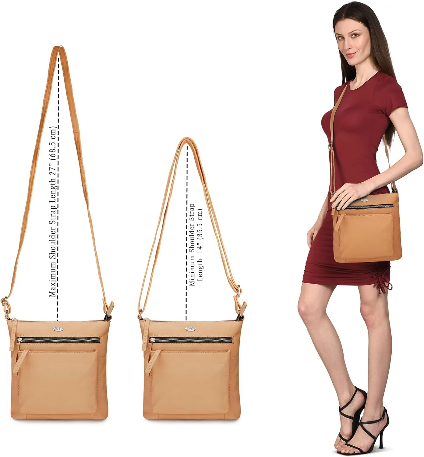 Genuine Leather Crossbody Bags for Women, Premium Handmade Leather Purses - Shoulder Handbags, Adjustable Strap