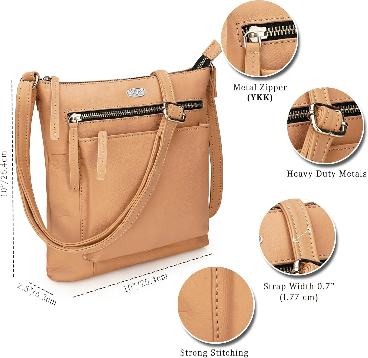 Genuine Leather Crossbody Bags for Women, Premium Handmade Leather Purses - Shoulder Handbags, Adjustable Strap