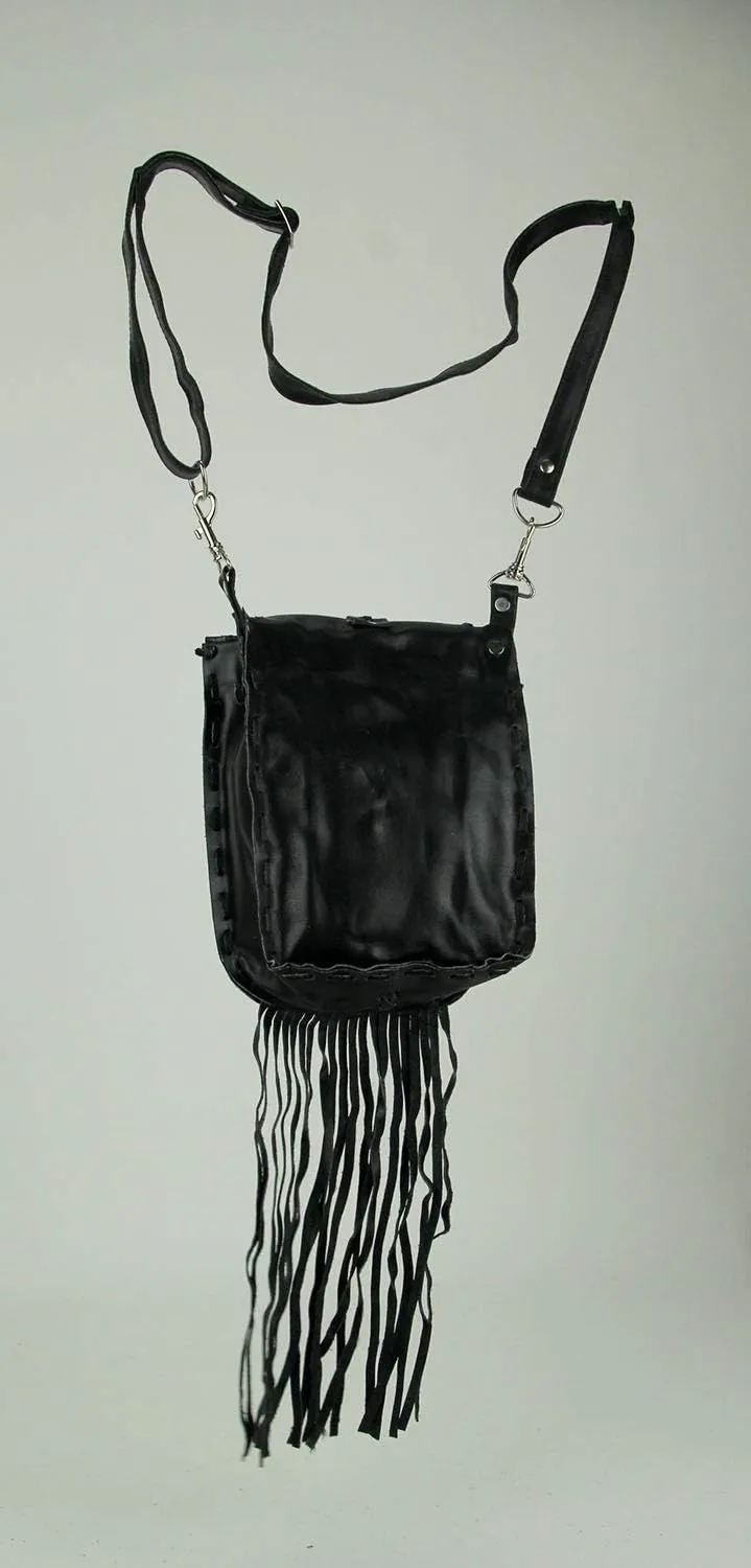 Genuine Leather Hair-On Hide Trim Fringed Crossbody Bag Small