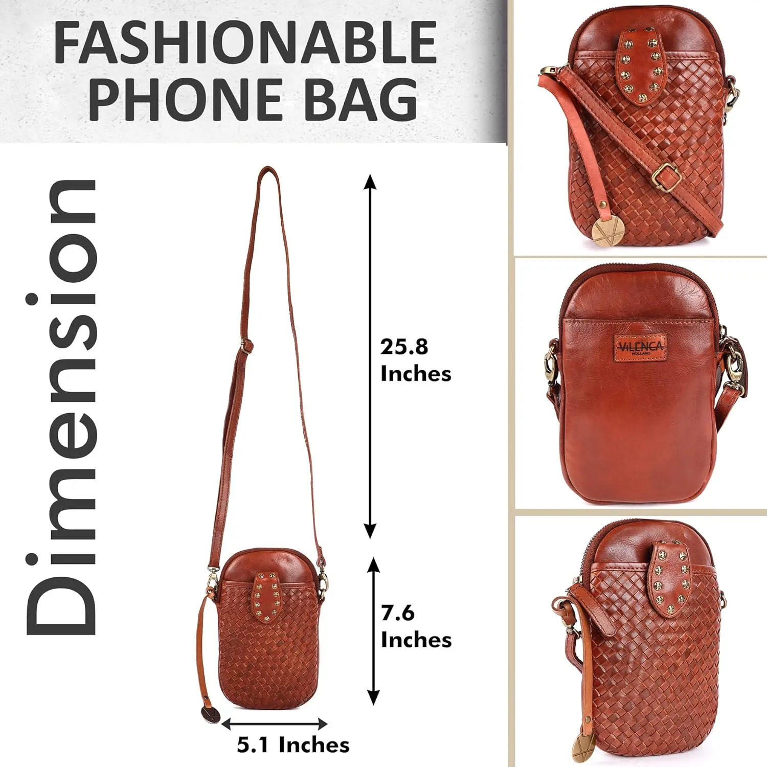 Genuine Leather Small Leather Crossbody Bags For Women Cell Phone Purse With Adjustable & Detachable Strap