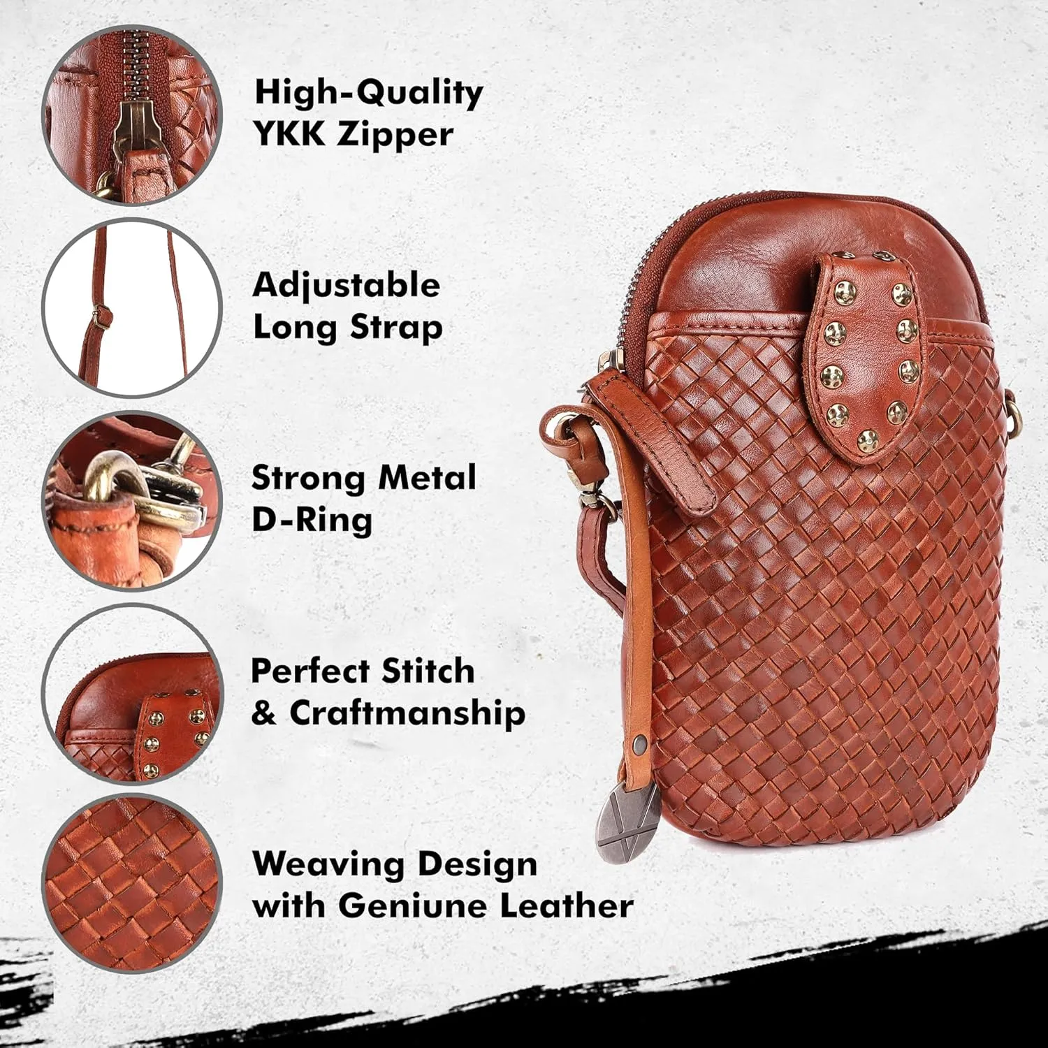Genuine Leather Small Leather Crossbody Bags For Women Cell Phone Purse With Adjustable & Detachable Strap