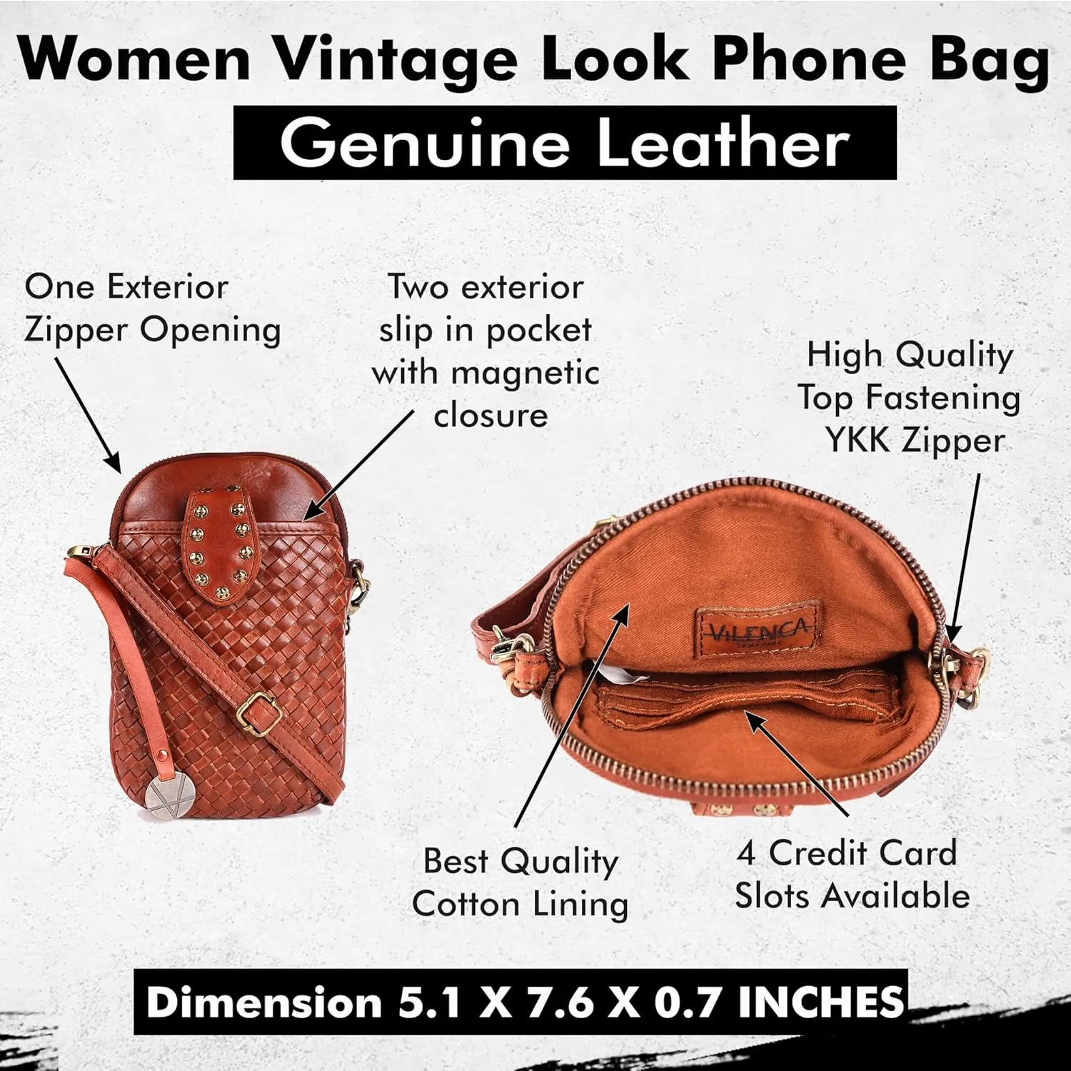 Genuine Leather Small Leather Crossbody Bags For Women Cell Phone Purse With Adjustable & Detachable Strap
