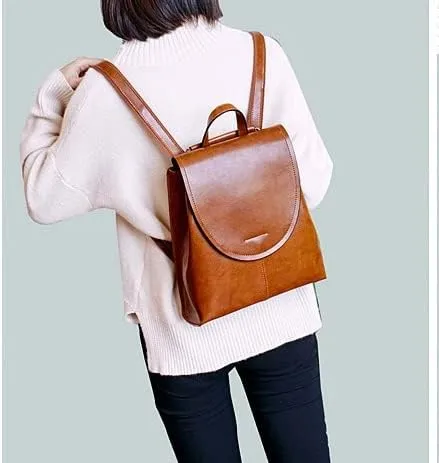Genuine Leather Women Rucksack Knapsack Shoulder Cross Body Bags Oil Wax Daypack Backpack (A One Size)