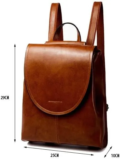 Genuine Leather Women Rucksack Knapsack Shoulder Cross Body Bags Oil Wax Daypack Backpack (A One Size)