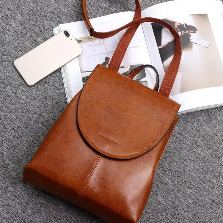 Genuine Leather Women Rucksack Knapsack Shoulder Cross Body Bags Oil Wax Daypack Backpack (A One Size)