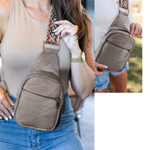 Geometric Print Strap Multi Pocket Sling Bag