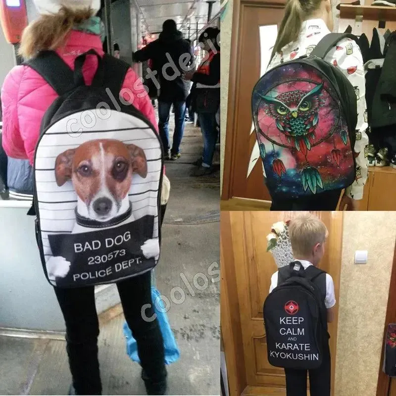 German Shepherd / Pit / Staffordshire Bull Terrier / Rottweiler Backpack for Teenager Children School Bags Boy Dog Book Bag