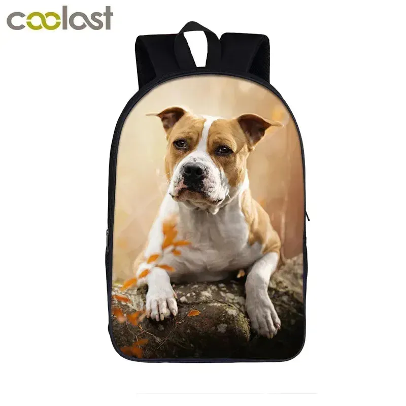 German Shepherd / Pit / Staffordshire Bull Terrier / Rottweiler Backpack for Teenager Children School Bags Boy Dog Book Bag