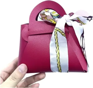 Gift Bags 10pcs Distribute Leather Pink Gift Bags Wedding Favour Bag Fit for Guest Handbag with Ribbon Candy Packaging Box Party Decor ﻿(15,10PCS_15X14X6CM)