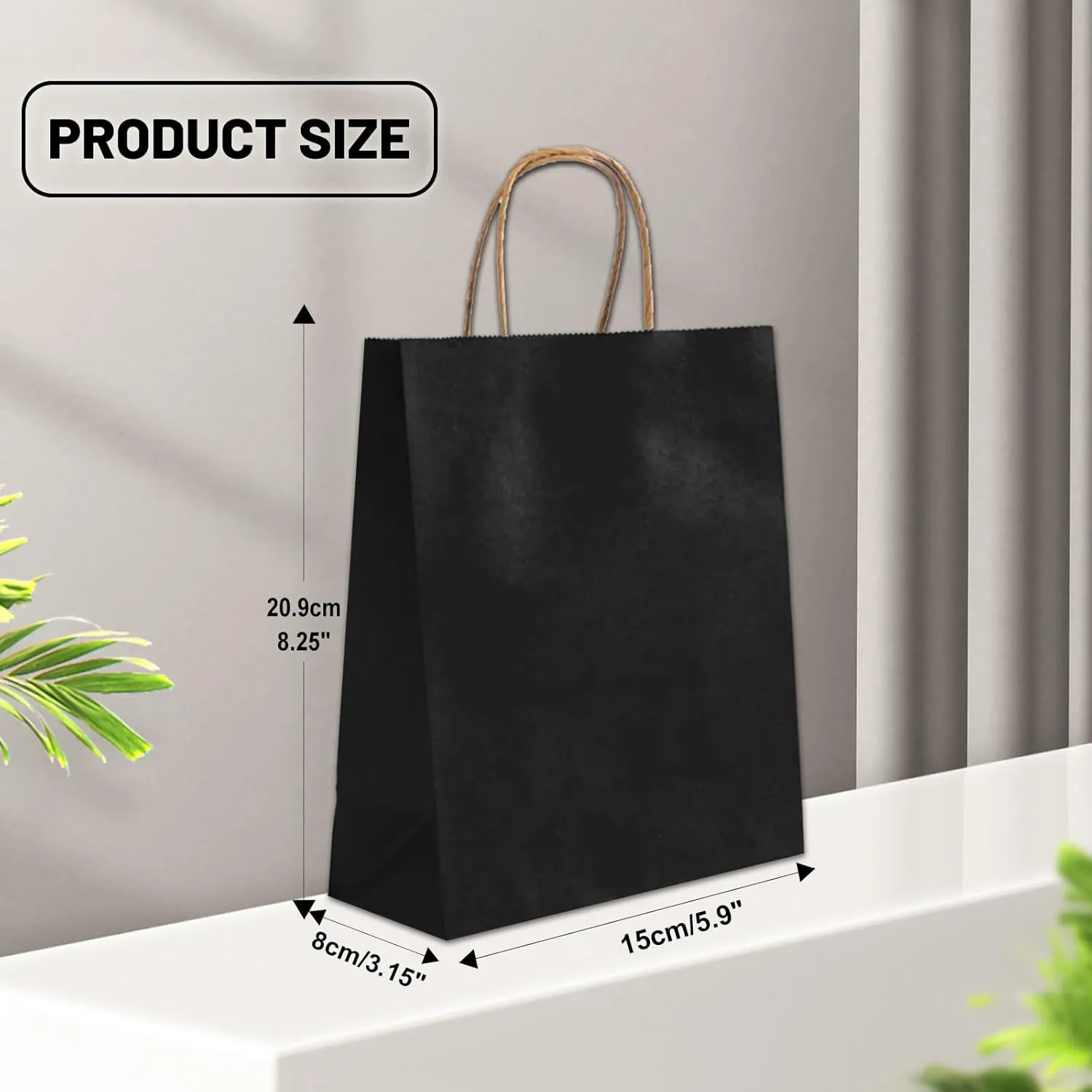 Gift Bags 8.25"x5.9 "x3.15" 100Pcs Paper Bags with Handles,kraft paper Bags for Small Business Christmas Bulk Bags, Wedding Party Favor Bags,Shopping Lunch Bags, Halloween Trick-or-Treat Bags (Black)