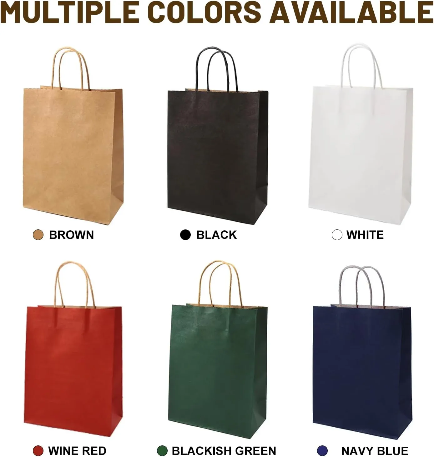Gift Bags 8.25"x5.9 "x3.15" 100Pcs Paper Bags with Handles,kraft paper Bags for Small Business Christmas Bulk Bags, Wedding Party Favor Bags,Shopping Lunch Bags, Halloween Trick-or-Treat Bags (Black)