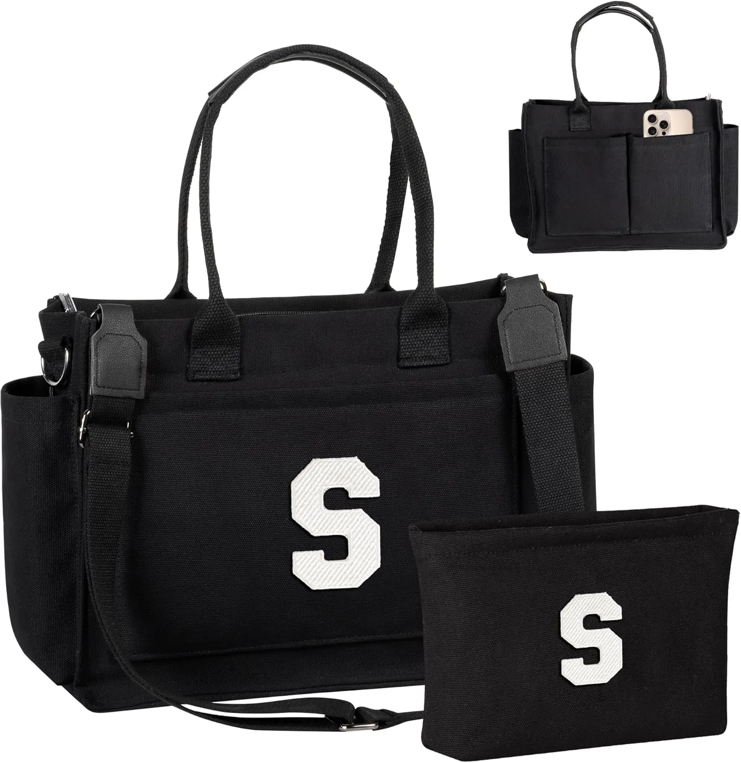 Gifts for Teen Girls Women, Initial Canvas Tote Bag with Zipper for College, Work, Teen Girl Gifts Trendy Stuff