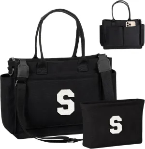 Gifts for Teen Girls Women, Initial Canvas Tote Bag with Zipper for College, Work, Teen Girl Gifts Trendy Stuff