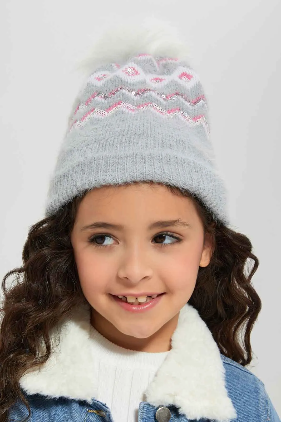 Girls Grey Embellished Knitted Set (2 Piece)