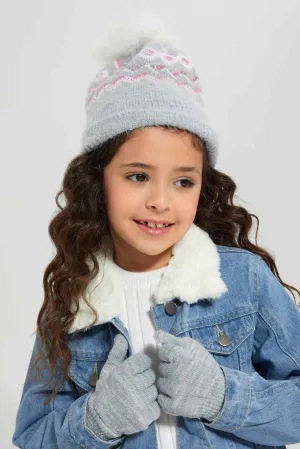 Girls Grey Embellished Knitted Set (2 Piece)