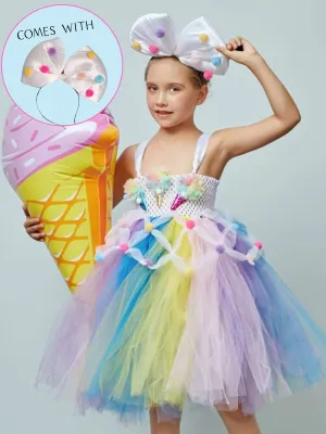 Girls Ice Cream Fairy Tutu Halloween Dress with Matching Bow