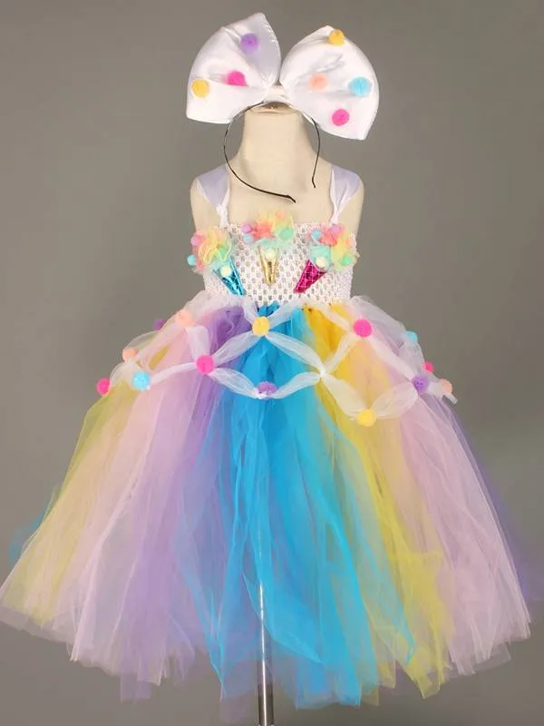 Girls Ice Cream Fairy Tutu Halloween Dress with Matching Bow