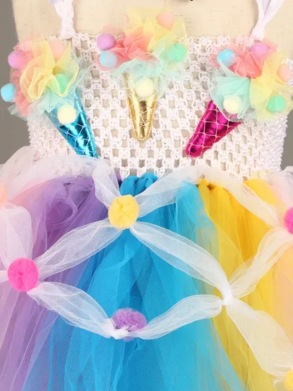 Girls Ice Cream Fairy Tutu Halloween Dress with Matching Bow