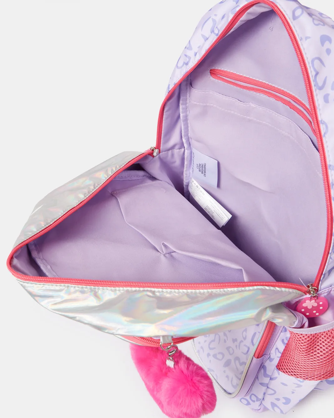 Girls Purple Backpack With Pom-Pom