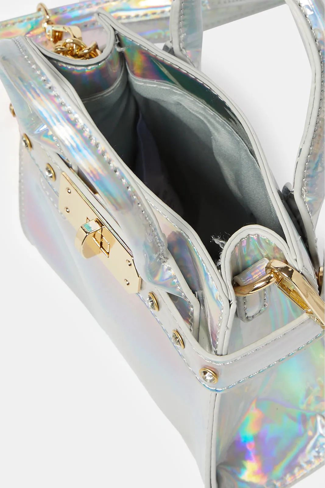 Girls Silver Day Bag With Pom Pom