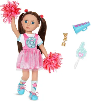 Glitter Girls – Alfie 14-inch Poseable Cheerleader Doll – Brown Hair & Blue Eyes ¬– Pom Poms, Pink Romper Dress, Hair Clips, Megaphone – Toys & Cheer Accessories for Kids Ages 3 