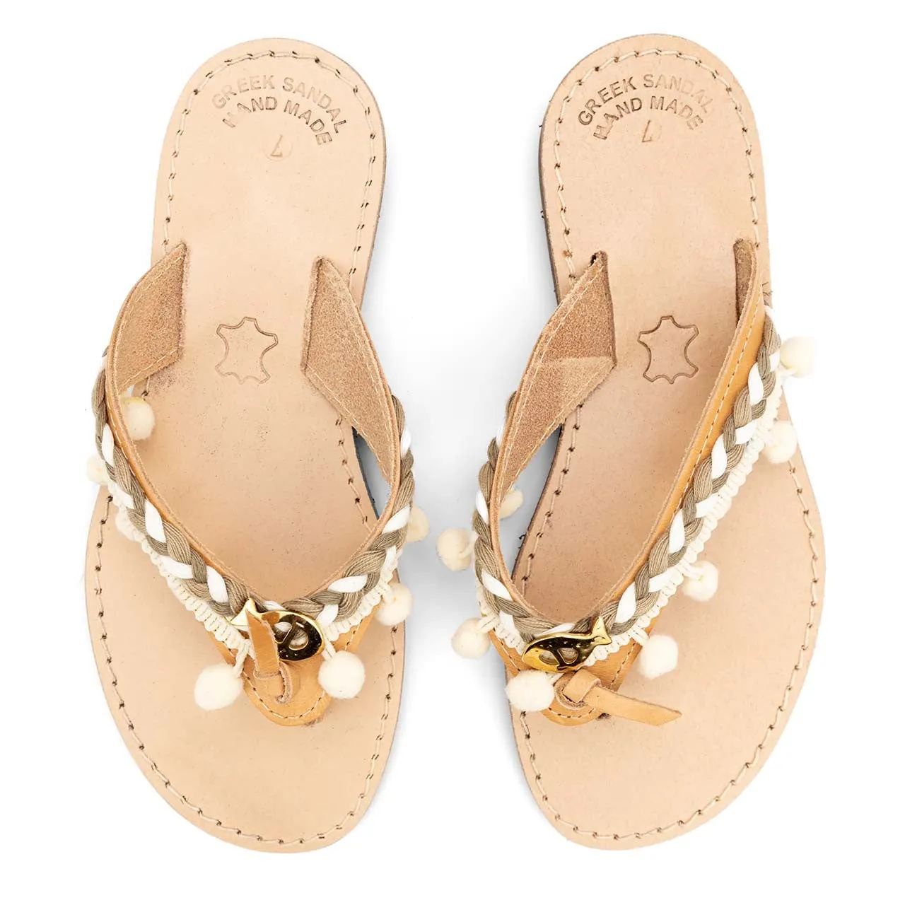 Gold Fish, Handmade Leather Sandals, in Beige