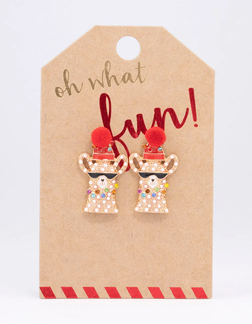 Gold Pom Pom Llama Christmas Stud Earrings