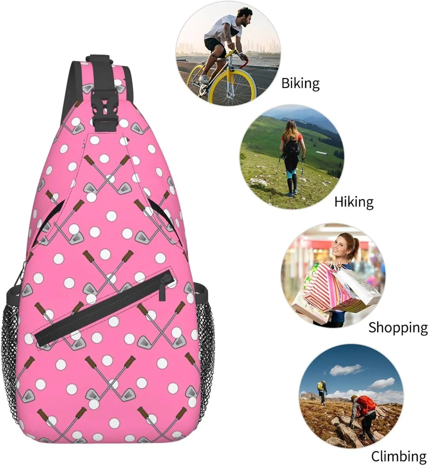 Golf Print Sling Bags Crossbody Backpack Hiking Daypack Multipurpose Golf Chest Bag for Women Men