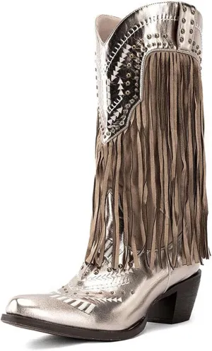 GORBINETI Fringe Boots for Women Tassels Cowboy Boots Knee High Western Boots