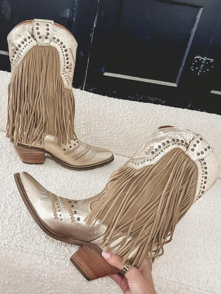GORBINETI Fringe Boots for Women Tassels Cowboy Boots Knee High Western Boots