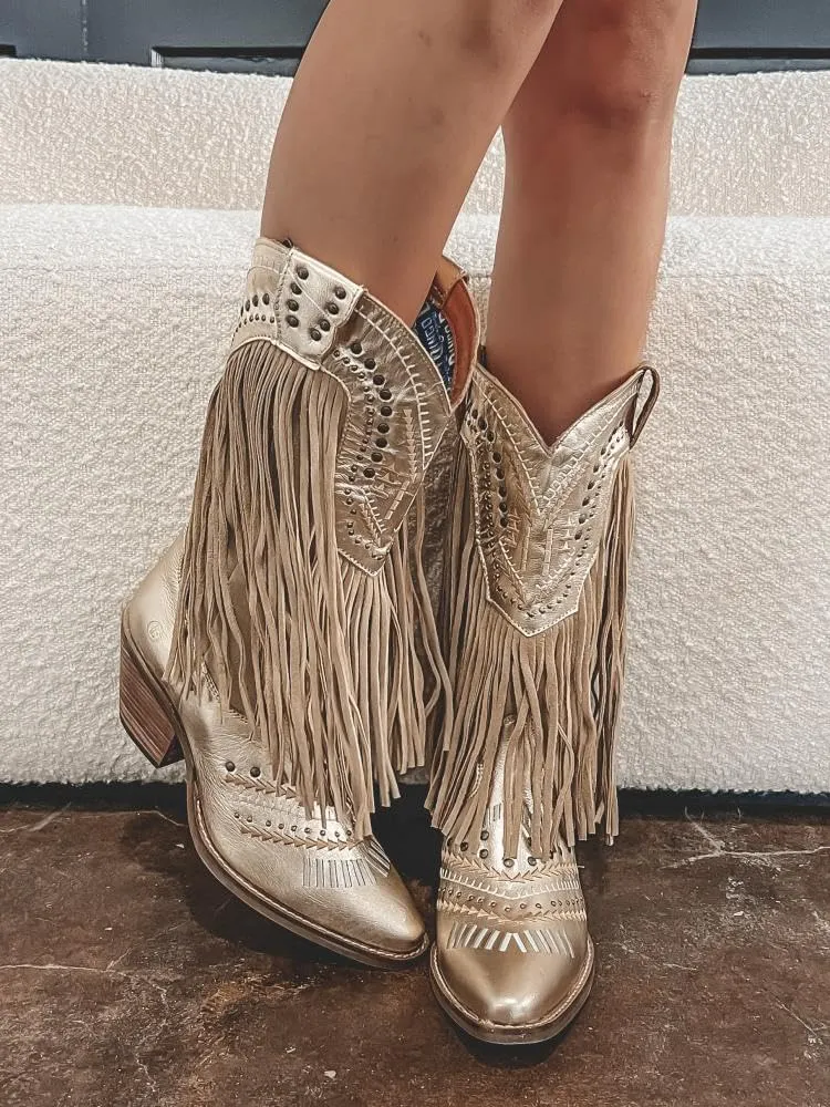 GORBINETI Fringe Boots for Women Tassels Cowboy Boots Knee High Western Boots