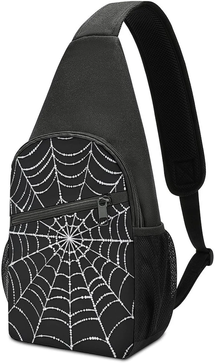 Goth Spider Web Crossbody Bags for Women Men Sling Bag Bakpack Shoulder Bag Travel Hiking Daypack