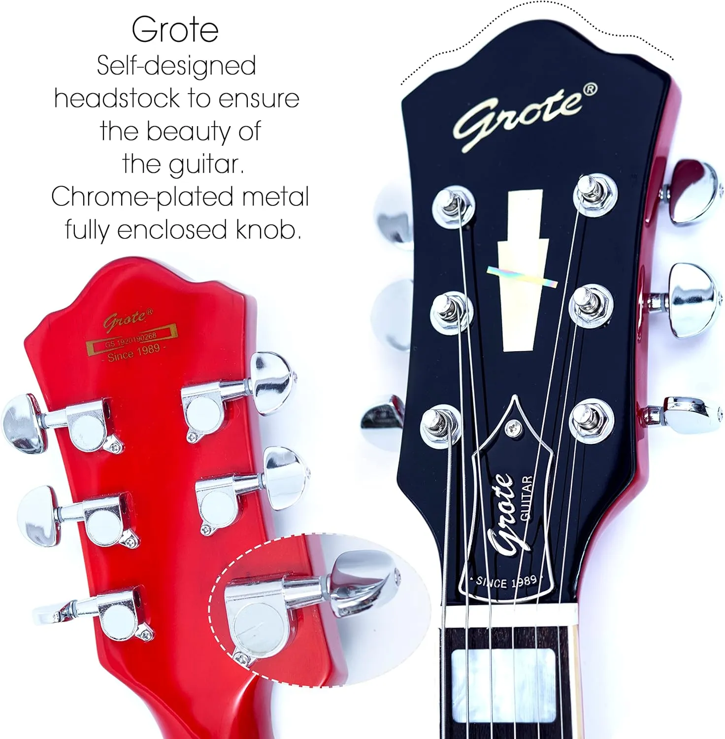 Grote Full Scale Electric Guitar Semi-Hollow Body Guitar Stainless Steel Frets(Red)