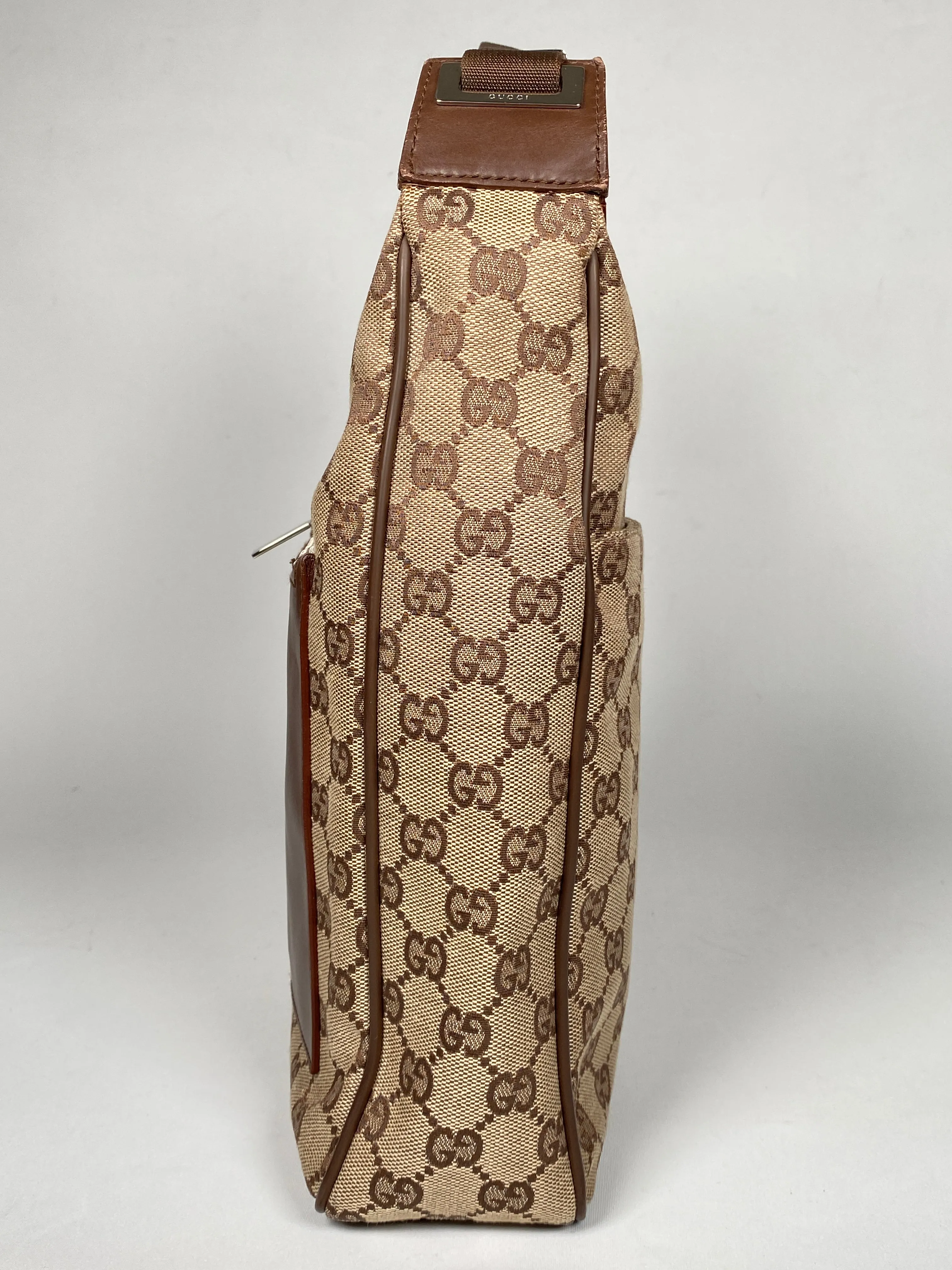 GUCCI - BEIGE GG CANVAS AND LEATHER HANDBAG
