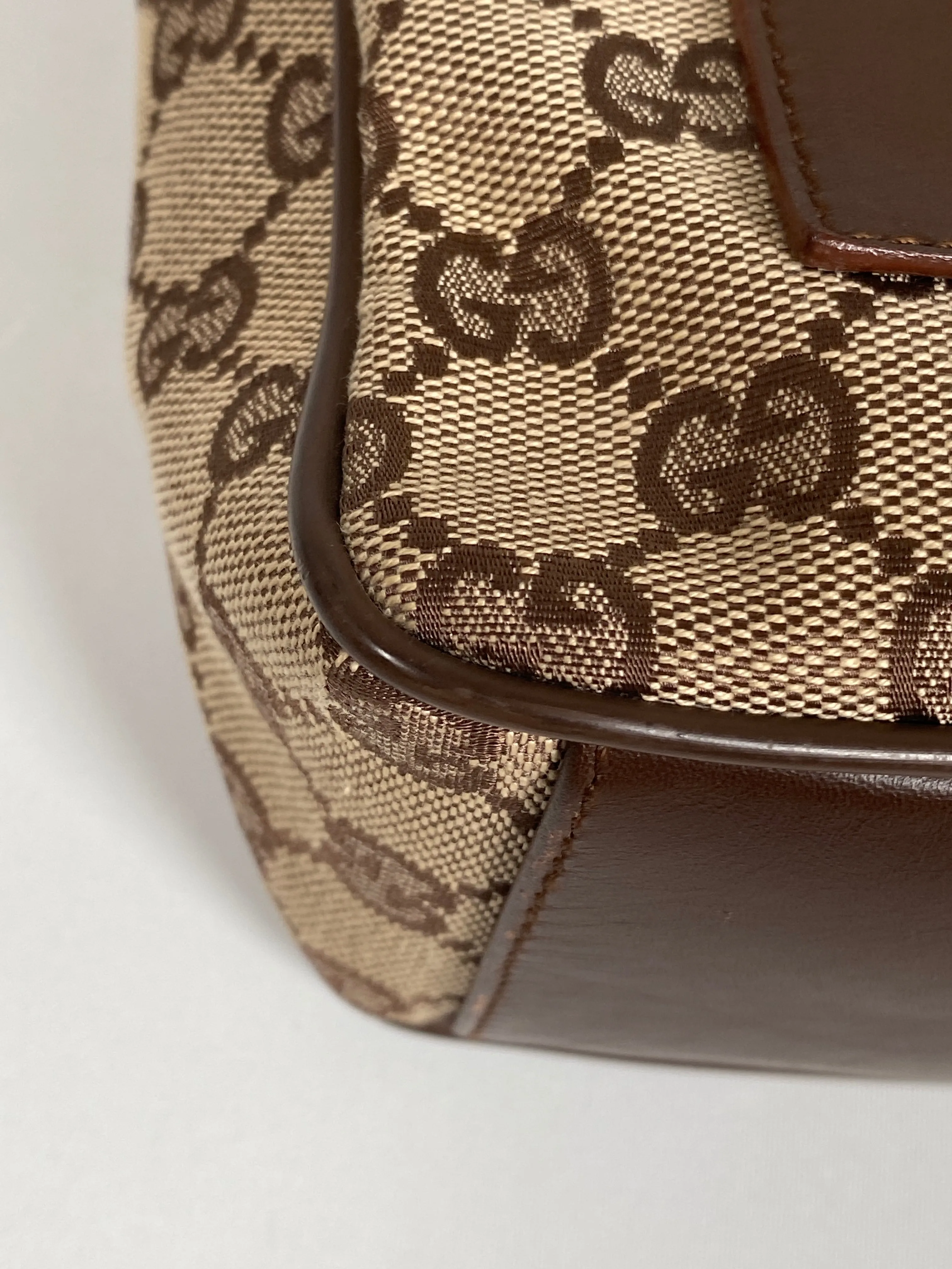 GUCCI - BEIGE GG CANVAS AND LEATHER HANDBAG