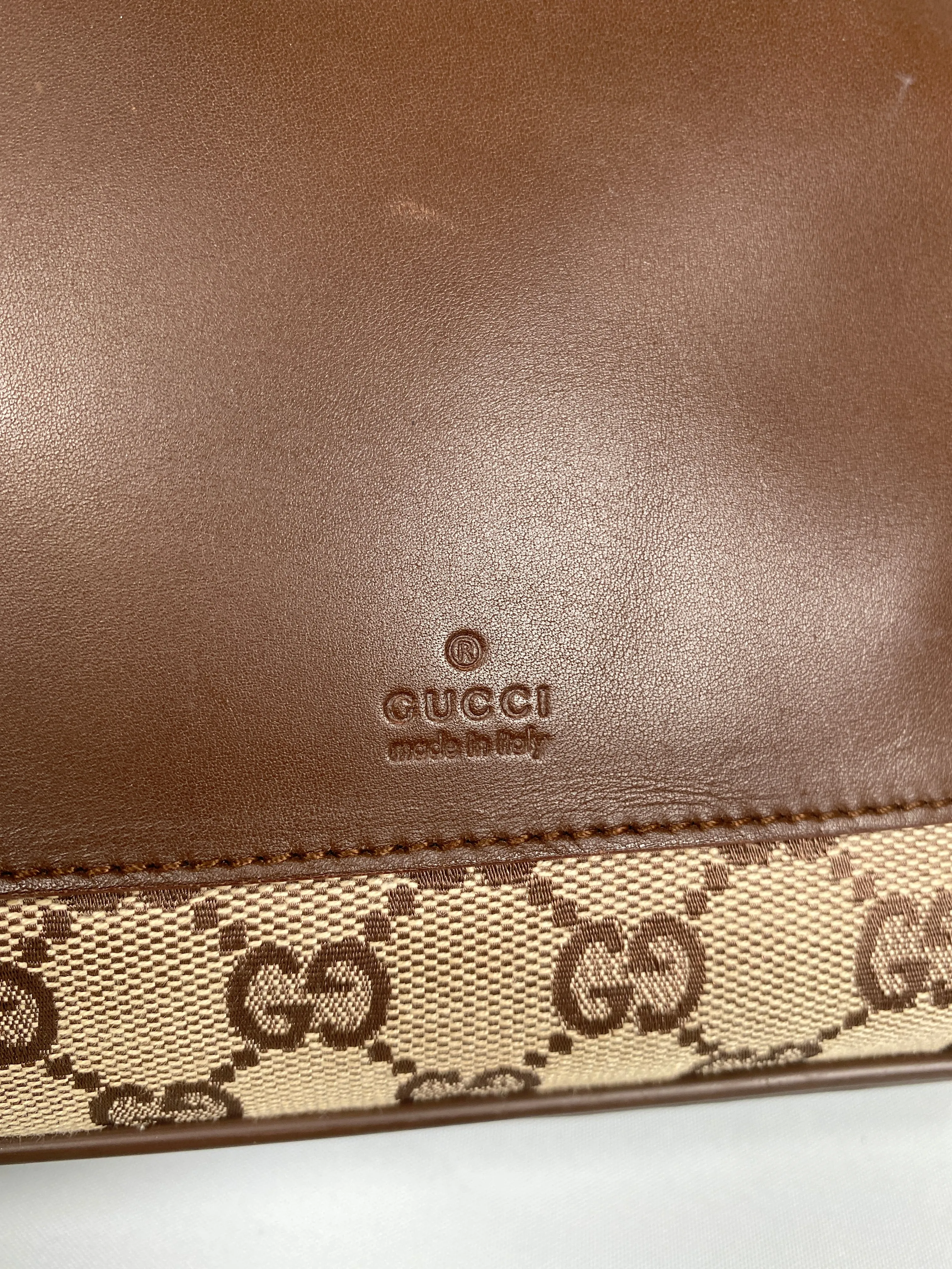 GUCCI - BEIGE GG CANVAS AND LEATHER HANDBAG