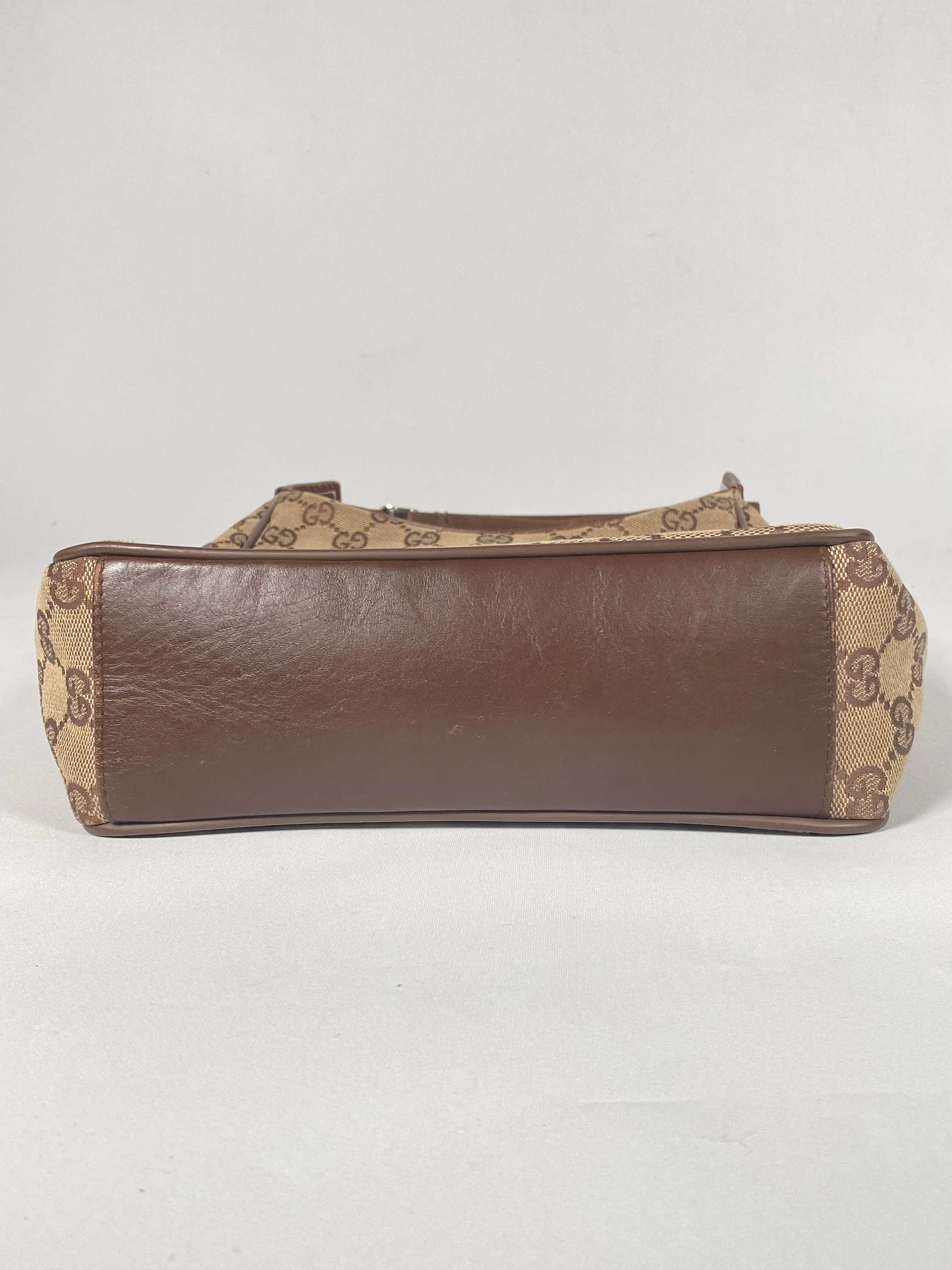 GUCCI - BEIGE GG CANVAS AND LEATHER HANDBAG