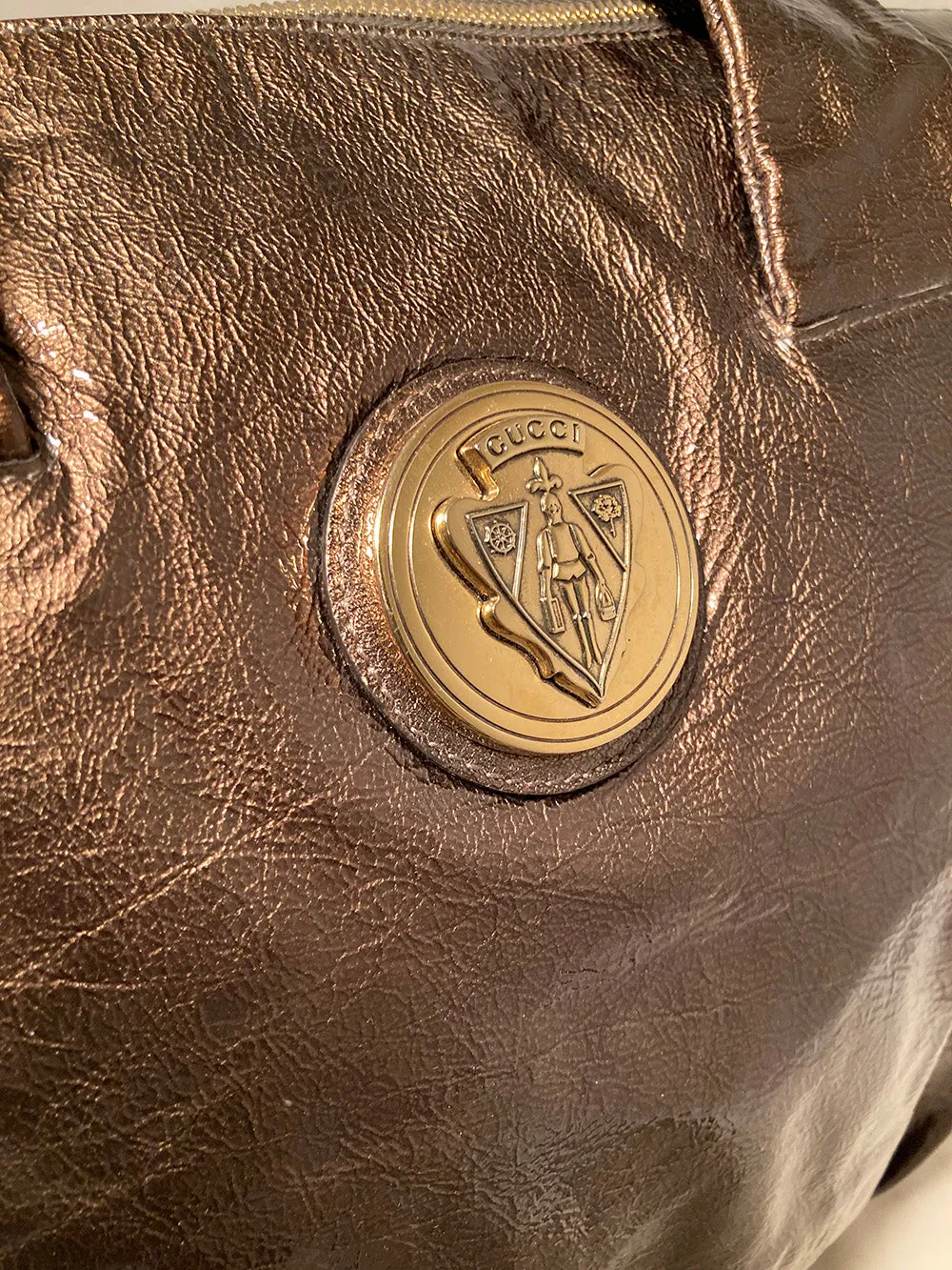 Gucci Bronze Patent Leather Hysteria Bag