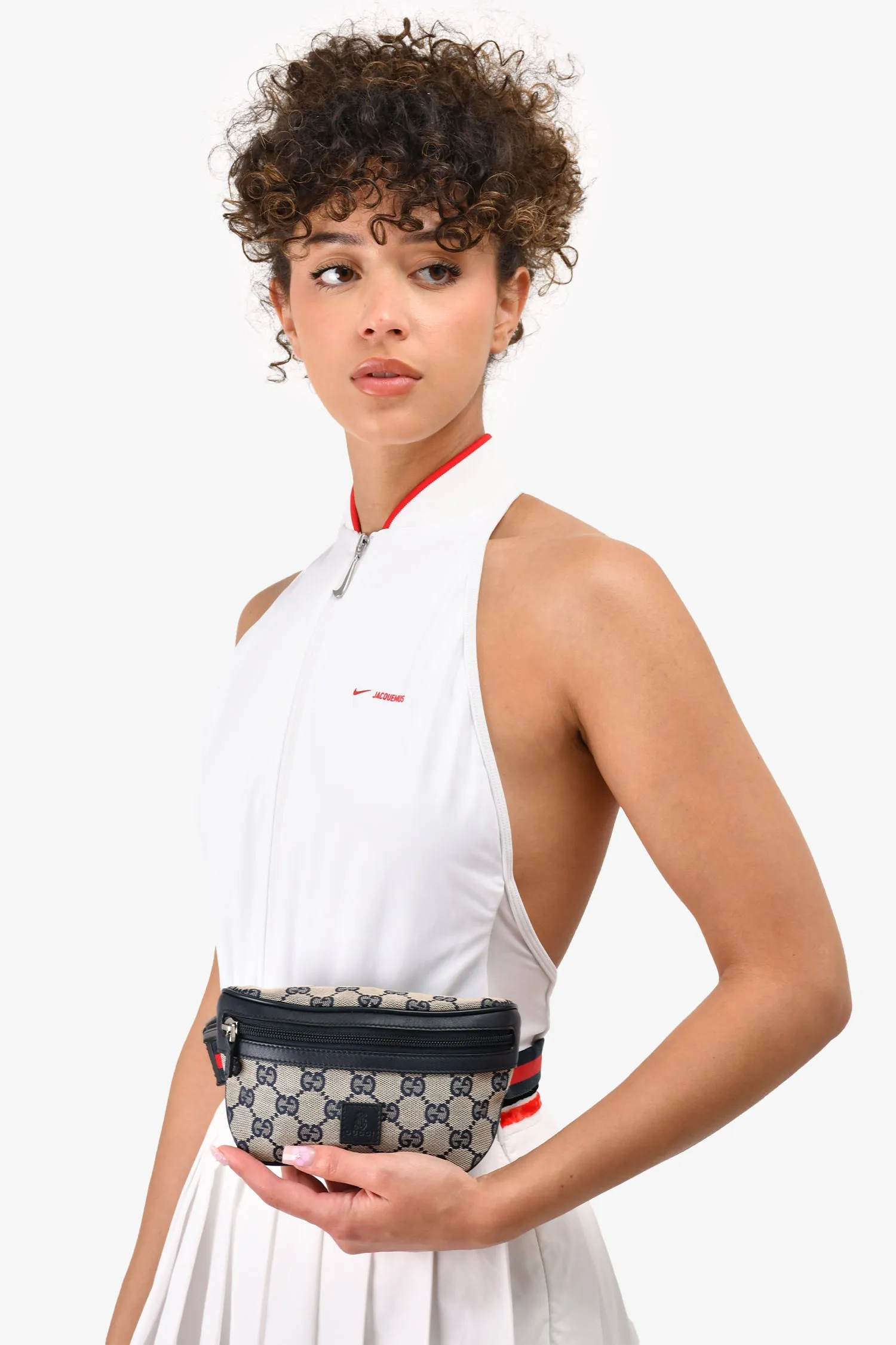 Gucci Kids Navy/Cream 'GG' Canvas Web-Trimmed Waist Bag
