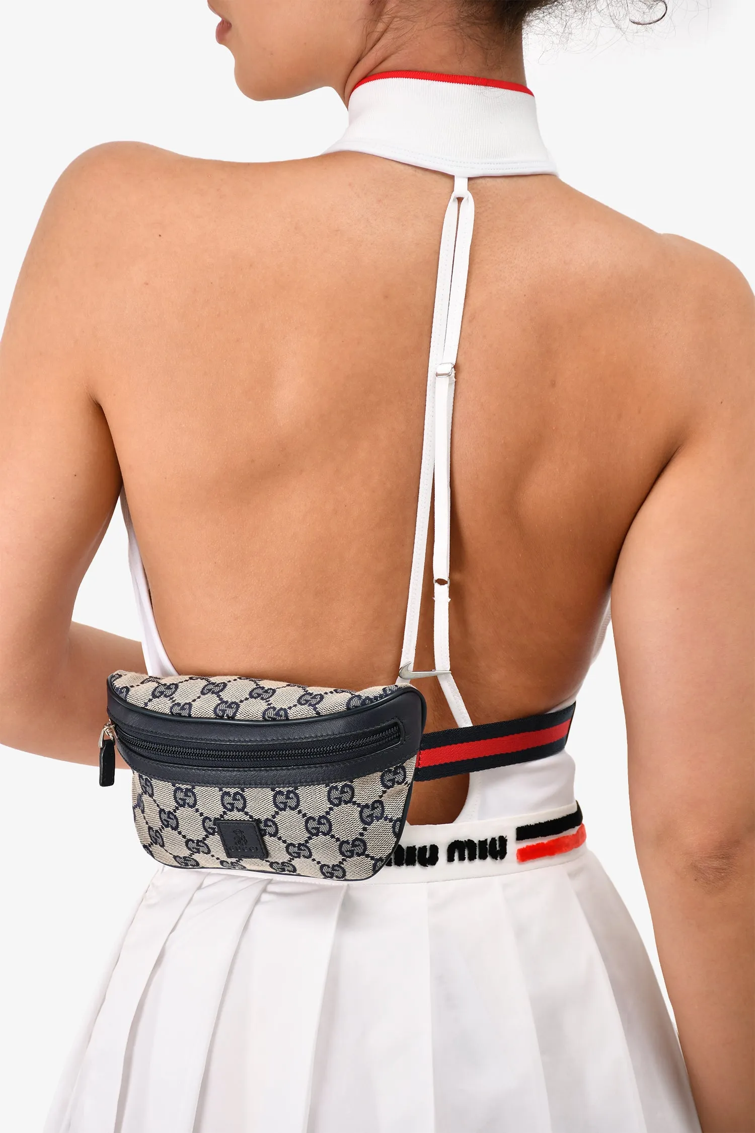 Gucci Kids Navy/Cream 'GG' Canvas Web-Trimmed Waist Bag